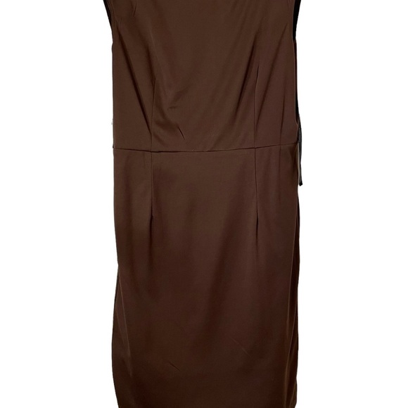 Ellen Tracy Brown Sleeveless Sheath with Mid-Century Gold Metal Accent Size 6 - Picture 6 of 12